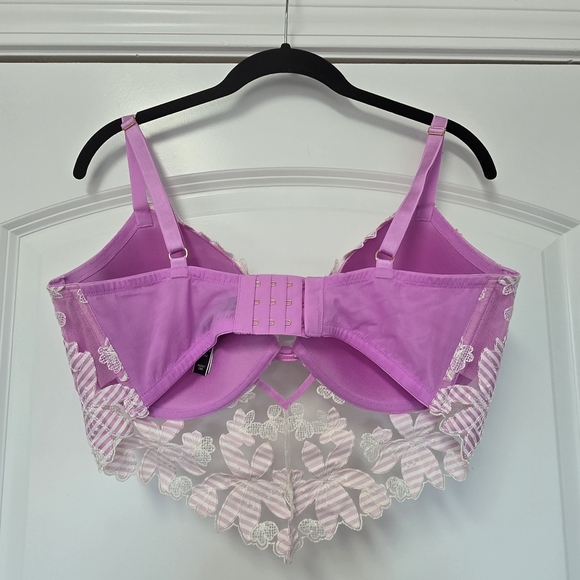 Victoria's Secret LUXE LINGERIE Embroidered Bra Size 36DD  BerryGel Stripe Pink - Picture 10 of 13